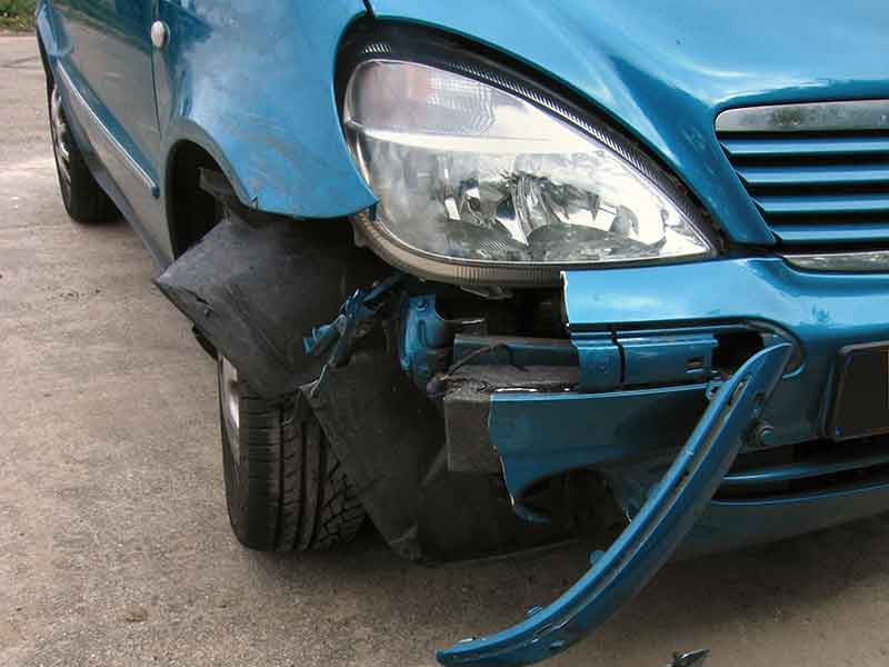 damaged front end of the car